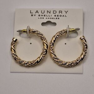 Laundry by Shelli Segal Gold Twisted Hoop Earrings Classic NWT